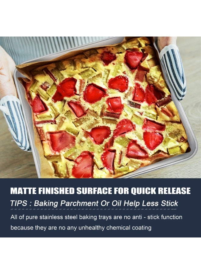2 Pack 8 Inch Square Baking Tin 21cm, Stainless Steel Cake Roasting Pan Matte Finish Dishwasher Safe for Brownie Lasagna Birthday Cake - Image 5